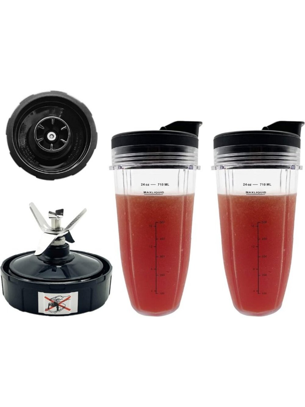 Blender 24 oz Cups with Lids & 6 Fins Female Blade Replacement Parts for Ninja